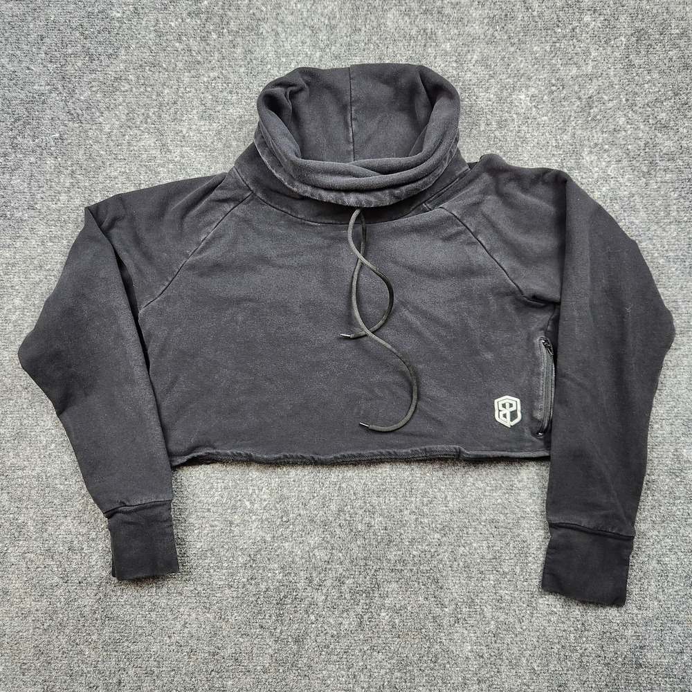 Born‎ Primitive Sweatshirt Womens Medium Black Cowl Neck Cropped Fleece Pullover